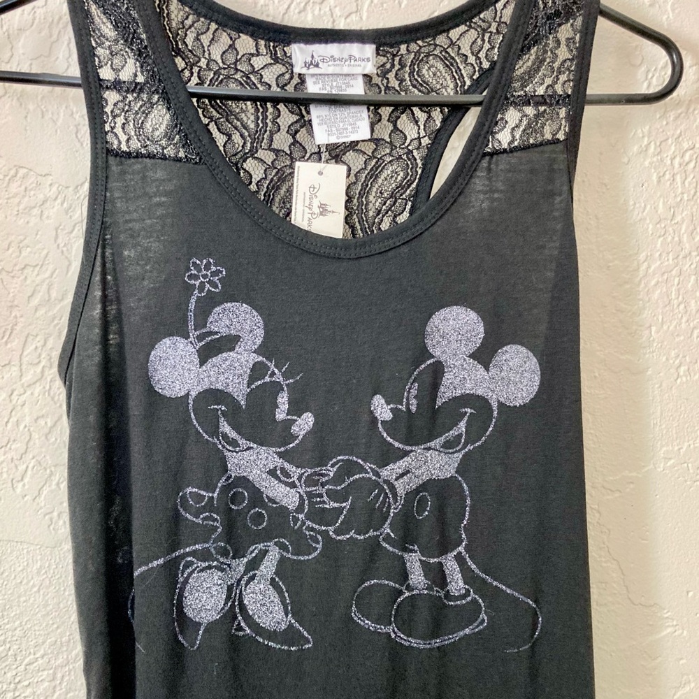 Disney Black Tank Top with Lace Shimmer NWT